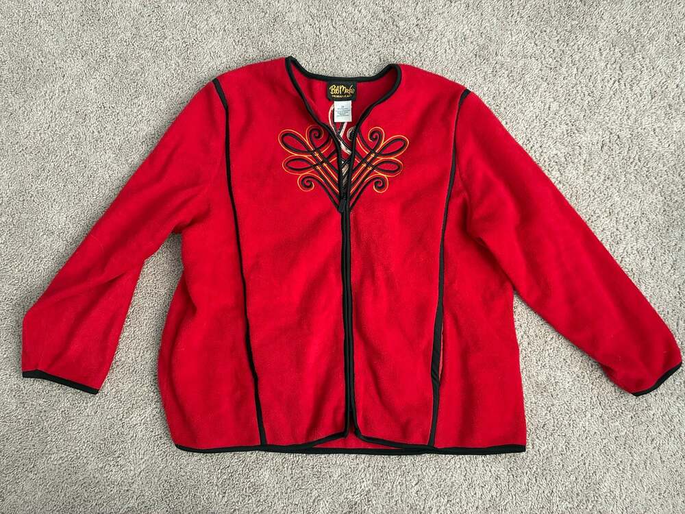 Bob Mackie Wearable Art Embroidered Red Fleece Jacket